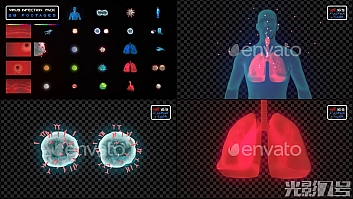 新型冠状病毒COVID-19现代医疗3D人体细胞肺部感染动画元素包